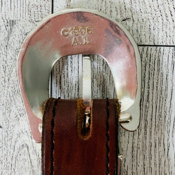 VTG Womens French Cuir Vachette Belt Skinny Southwestern Sz XL Brown Leather 90s main image 7